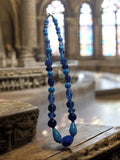 Collier vintage perles bleu dégradé, aventurine, bijou fantaisie rétro
