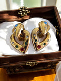Boucles d’oreilles vintage dorées cœur strass clips rétro années 80 glamour