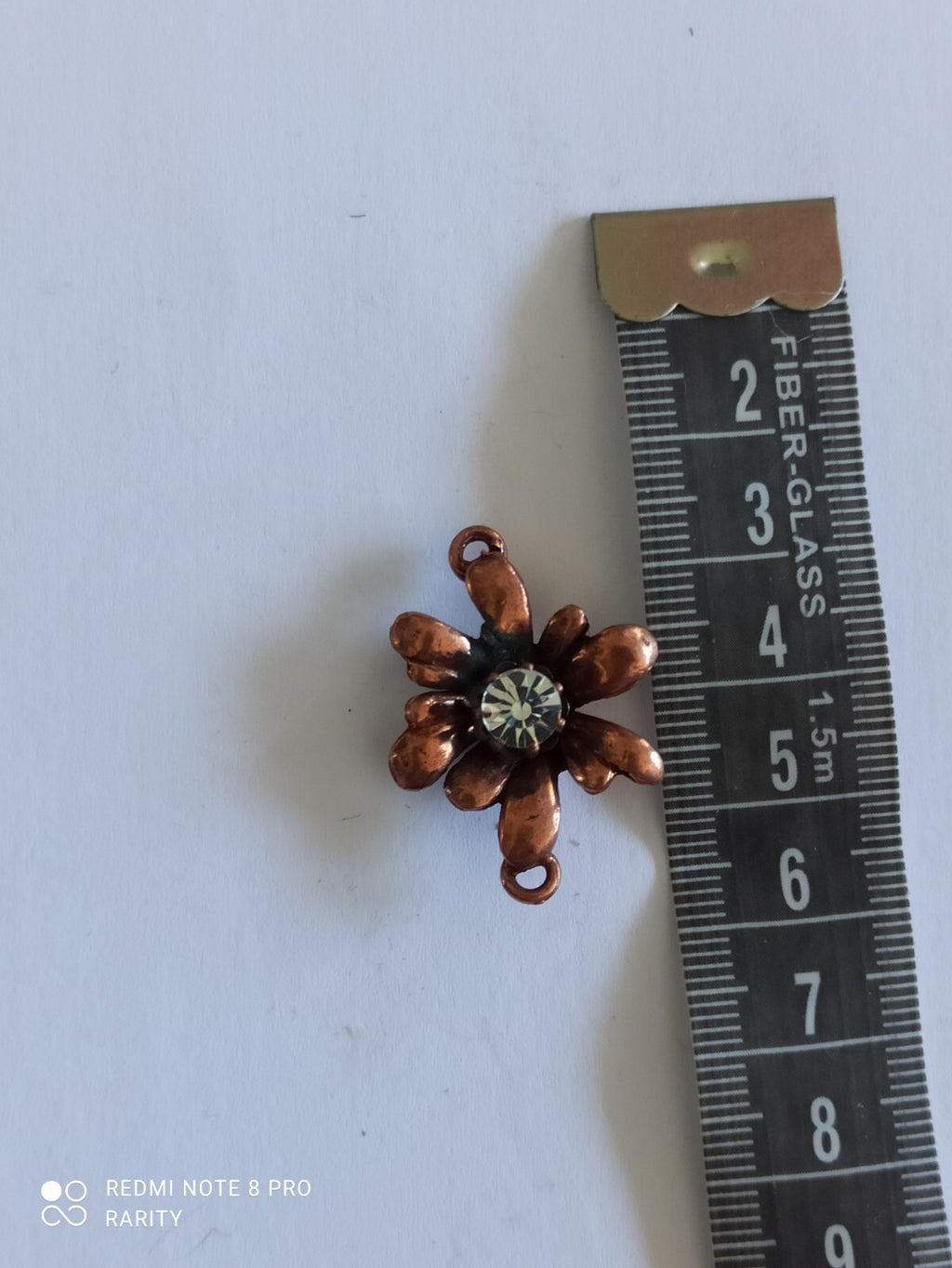 Pendentif fleur vintage cuivre Remy Dis Paris strass années 80/90 France