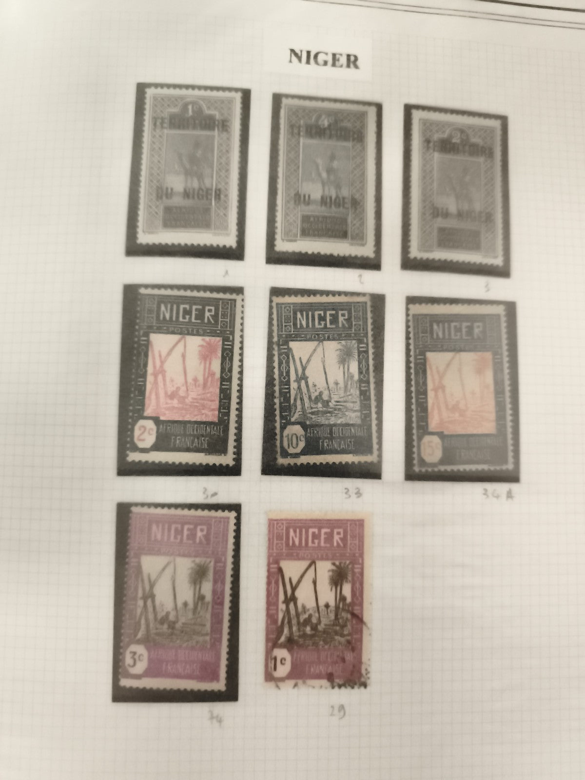 Timbres Niger Afrique Occidentale Française lot x8 oblitérés et neufs philatélie