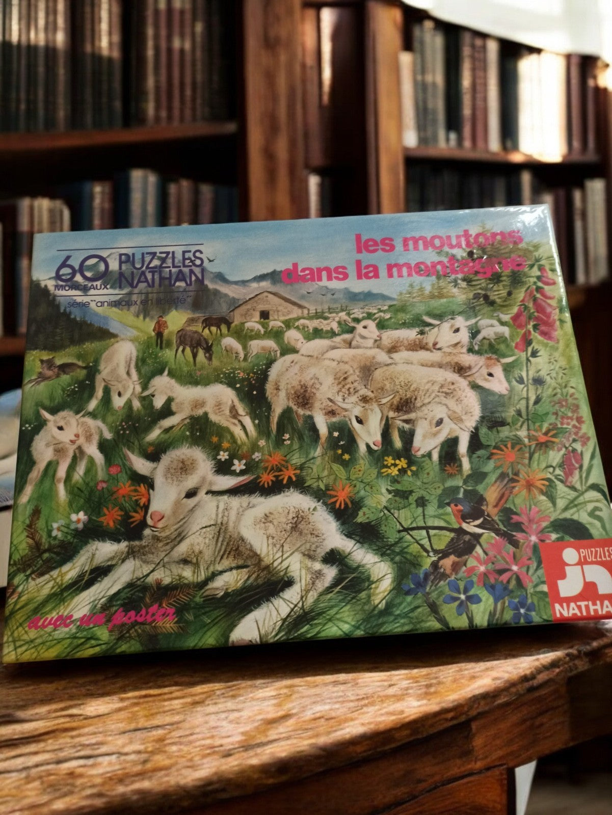 Puzzle Nathan 60 pièces vintage années 50 moutons montagne animaux rétro