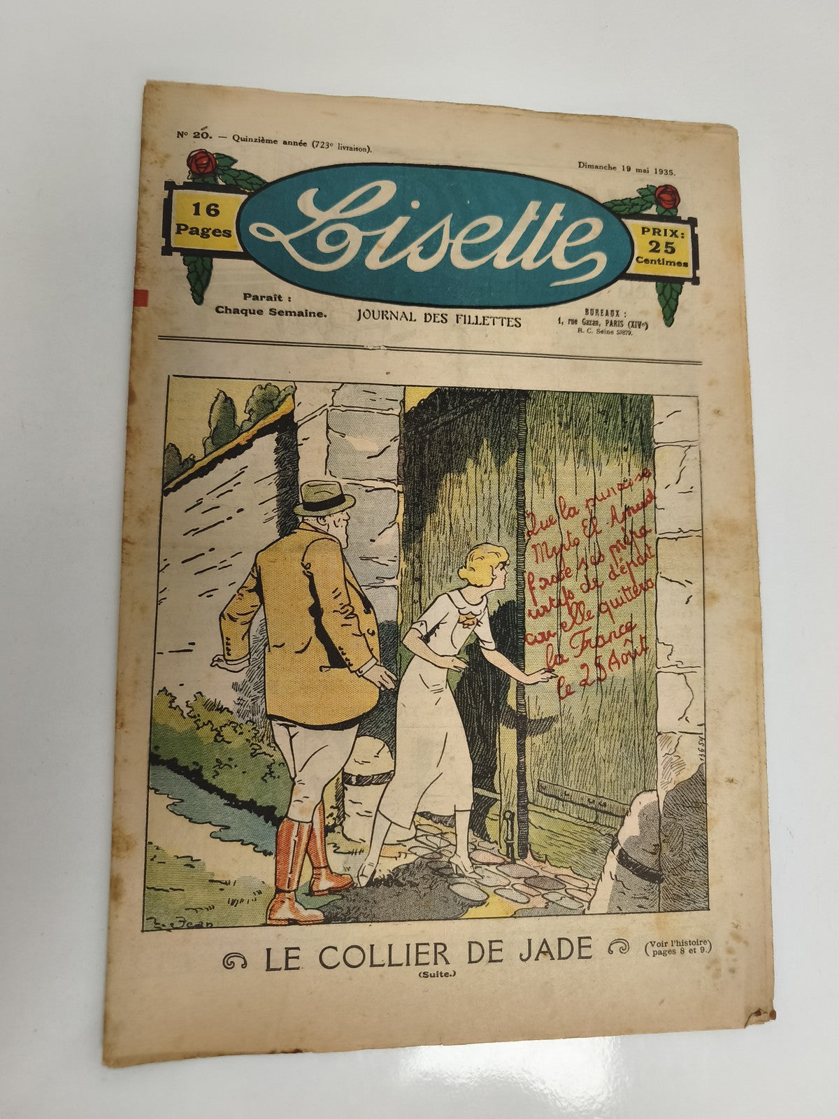 Ancien journal Lisette 1935, 16 pages, Le Collier de Jade, vintage presse fillet