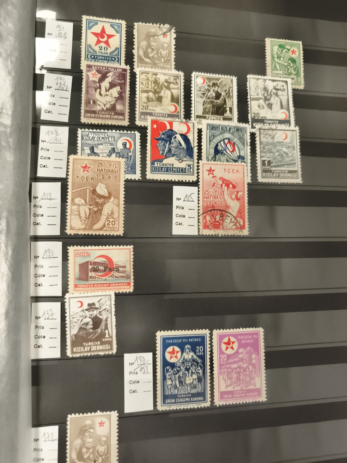 Timbres Turquie Croix-Rouge Kızılay, 20 para, années 1940-50, lot philatélie