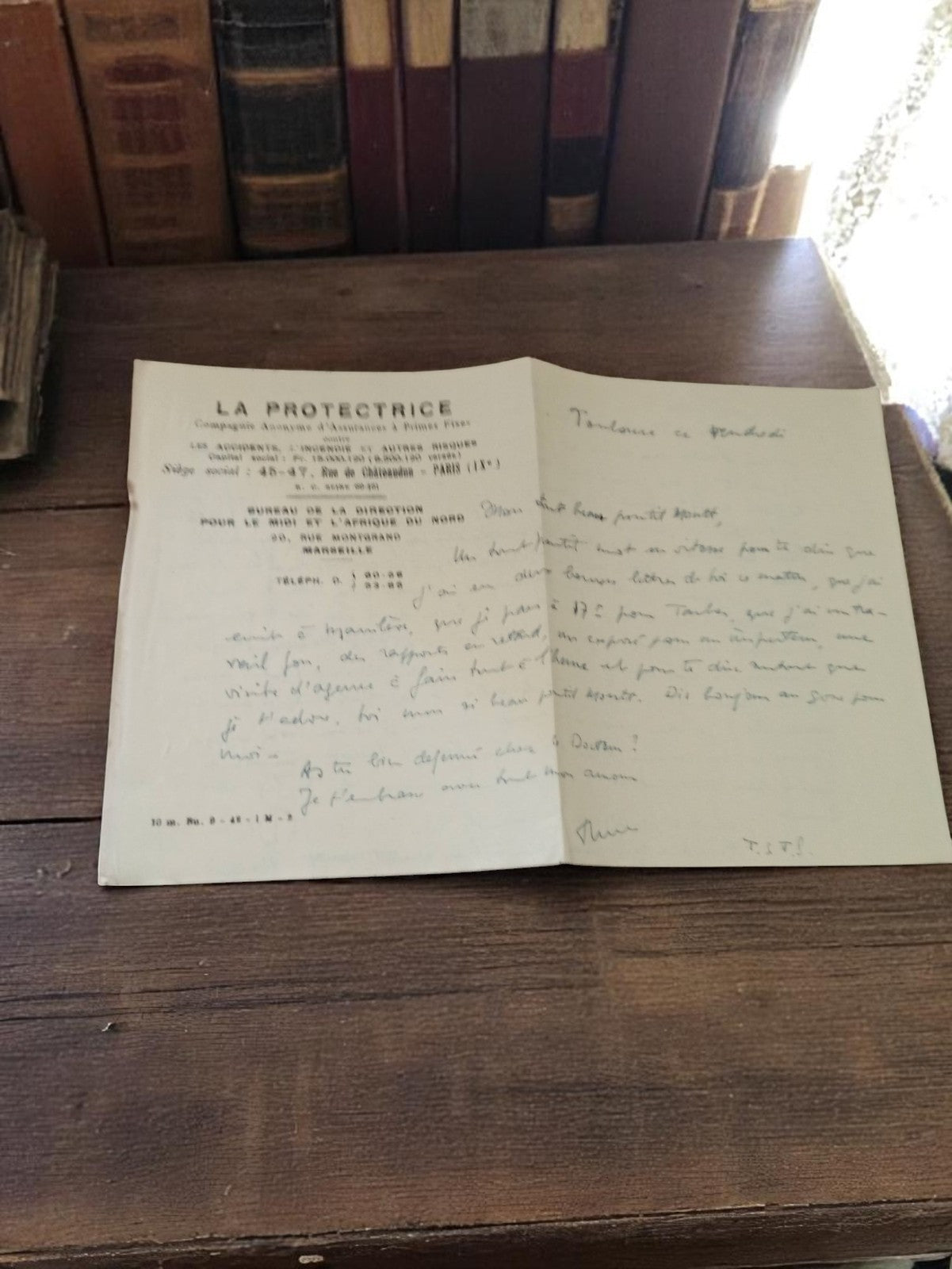 Lettre manuscrite ancienne guerre 39-45 LA PROTECTRICE témoignage vintage