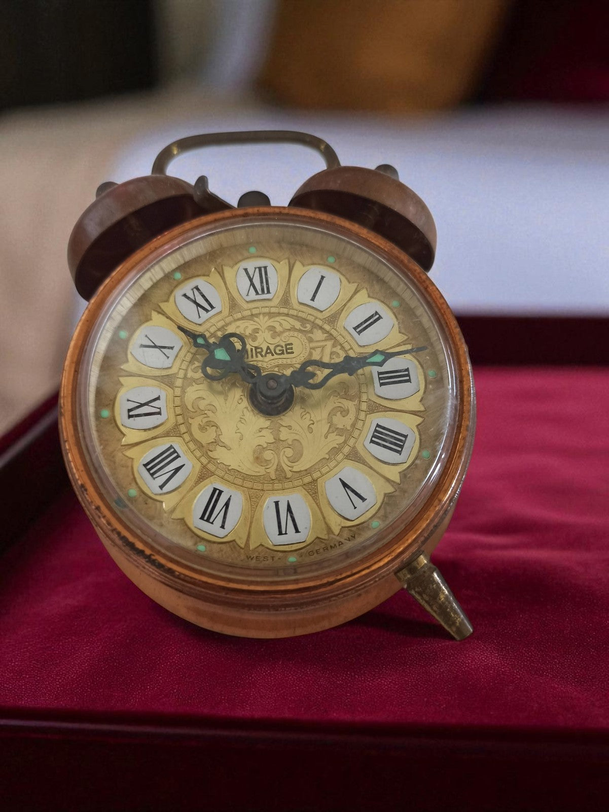 Réveil ancien Mirage à restaurer, double cloche, cadran doré, vintage West Germa