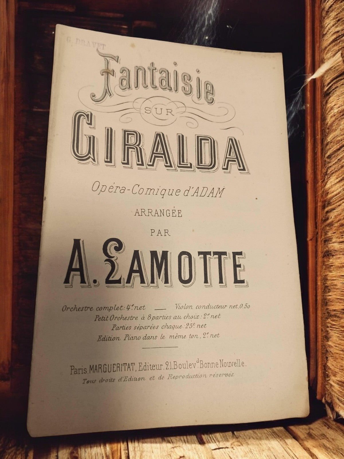 Partition ancienne Fantaisie sur Giralda Adam Lamotte Paris Margueritat vintage