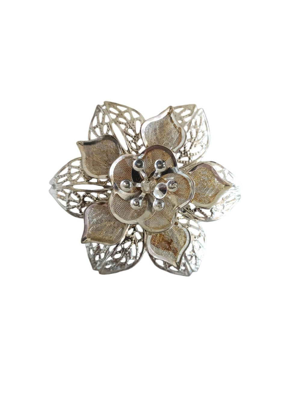 Bague fleur vintage filigrane argenté délicat – Bijou fantaisie taille 56