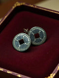 Paire boucles d’oreilles vintage GAS rondes ajourées, bijou rétro signé ancien