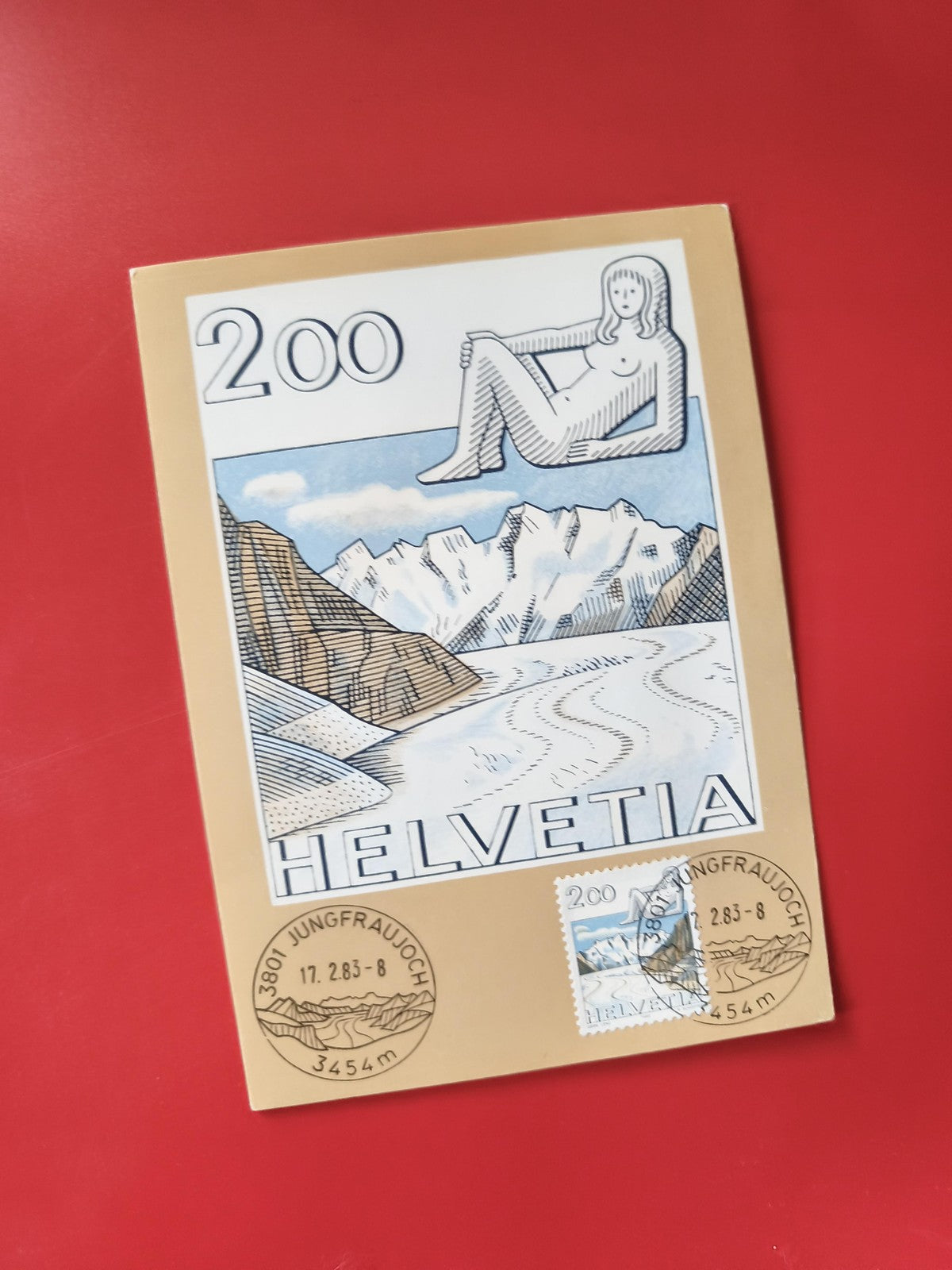 Carte postale Helvetia Suisse 200 Jungfraujoch oblitérée illustration montagne