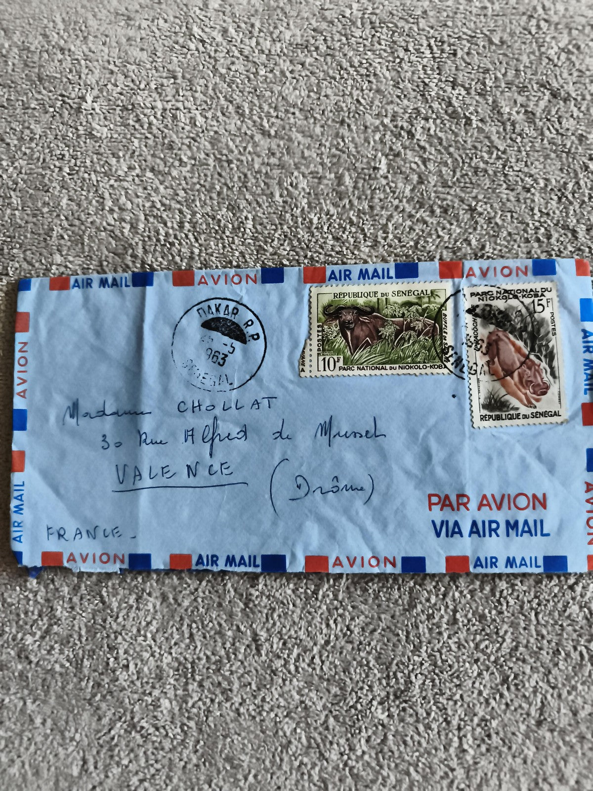 Lettre affranchie Sénégal 1963 Parc Niokolo-Koba Air Mail philatélie
