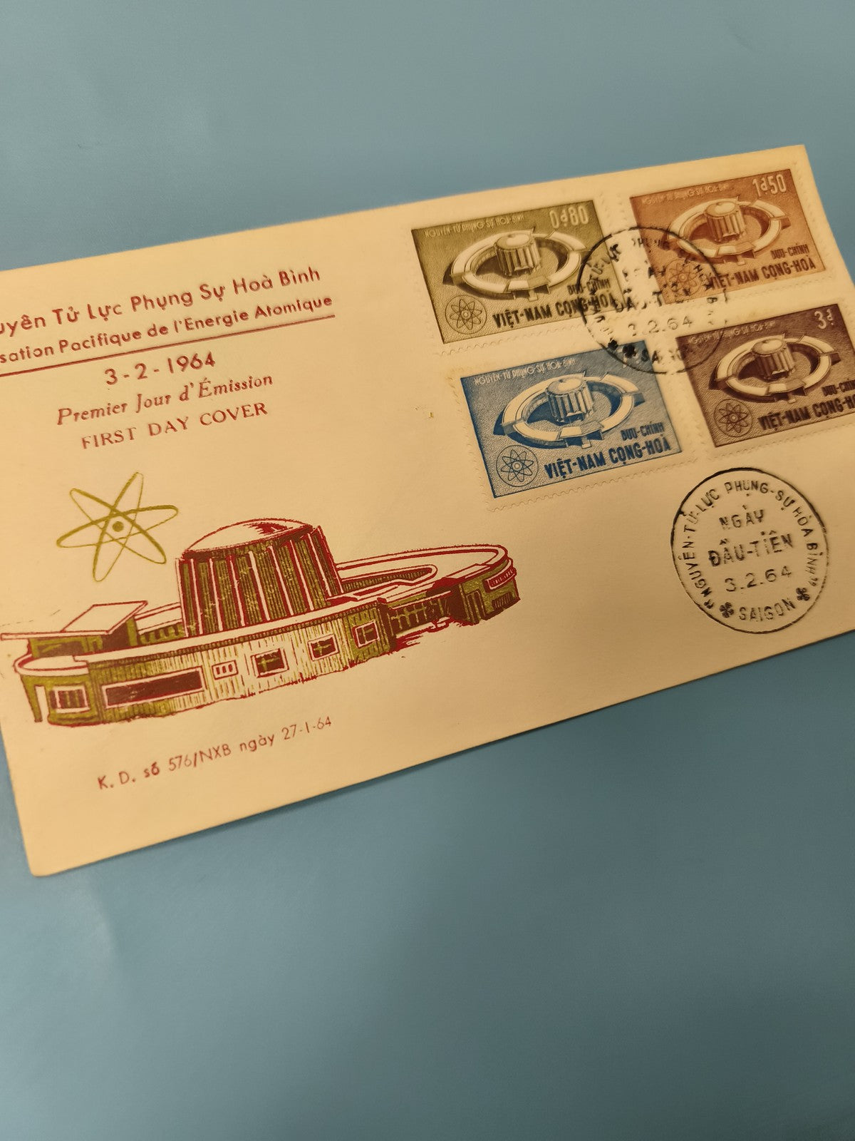 Ancienne enveloppe FDC Vietnam 1964 timbres énergie atomique philatélie
