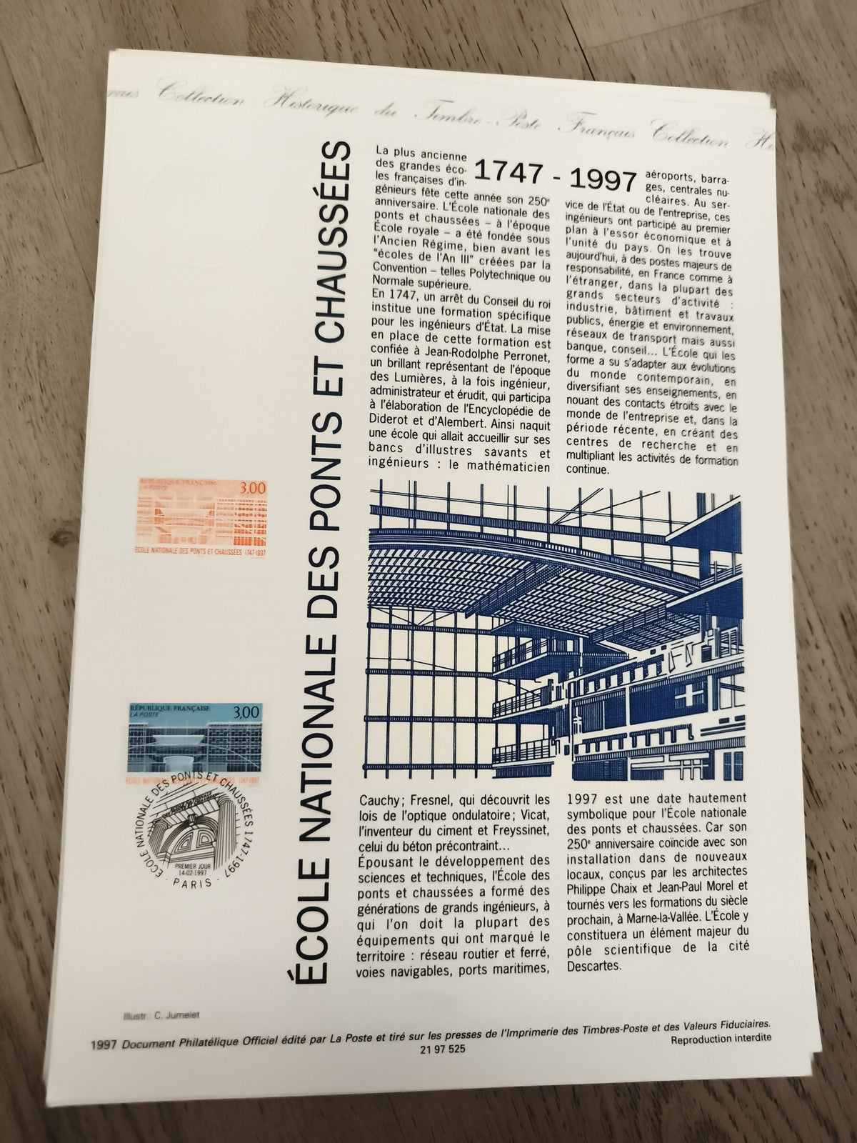 Feuillet philatélique École Nationale des Ponts et Chaussées 1997 timbres 3,00 F