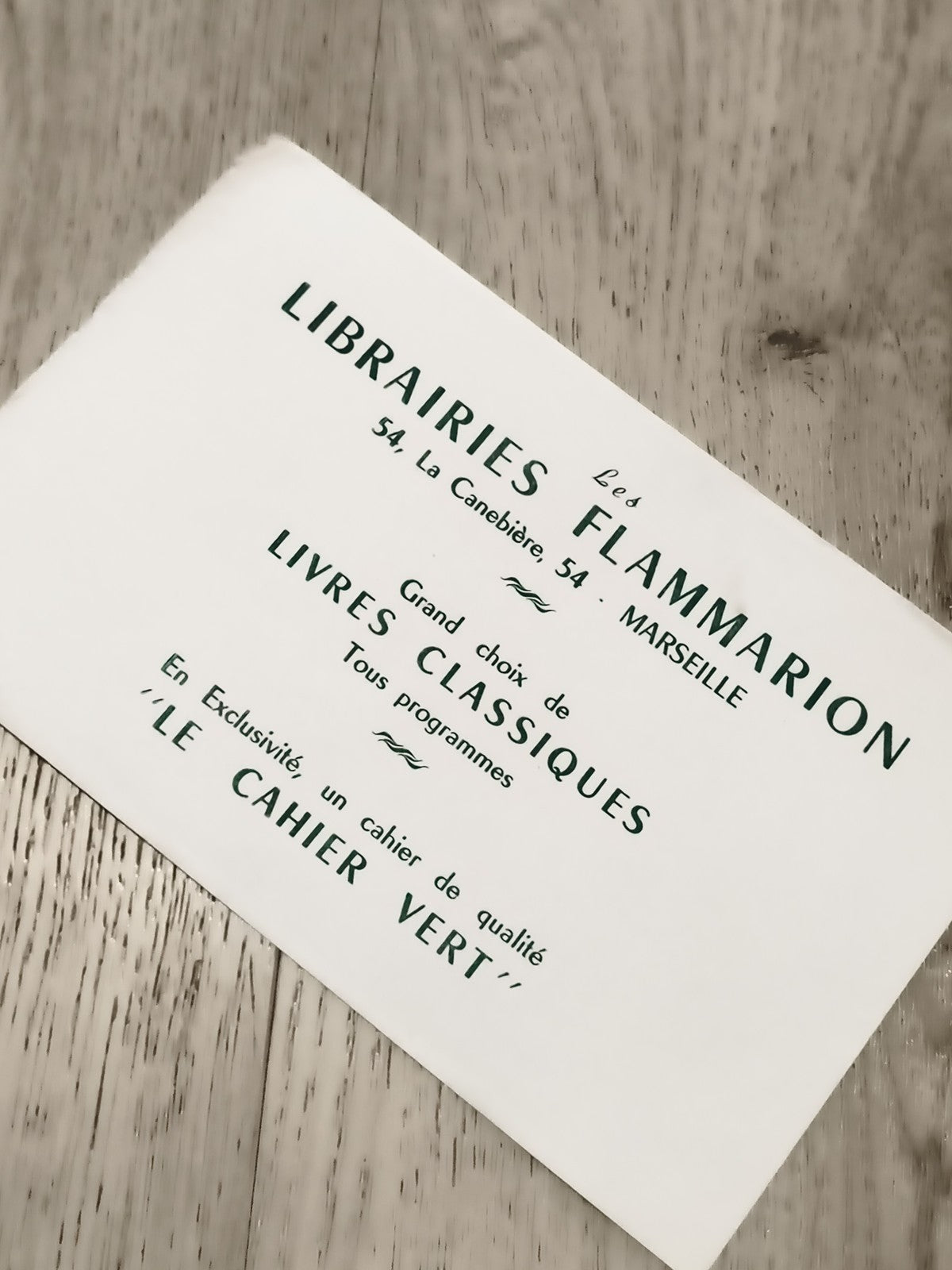 Ancienne publicité Librairies Flammarion Marseille Le Cahier Vert papeterie