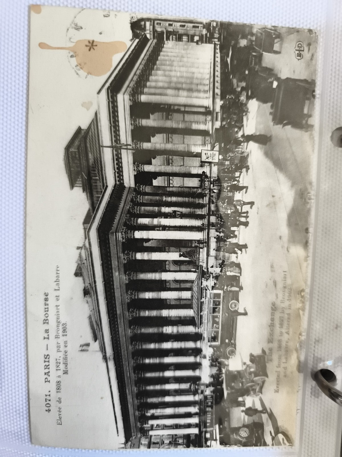 CPA Paris La Bourse édifiée 1808 modifiée 1903 architecture colonne