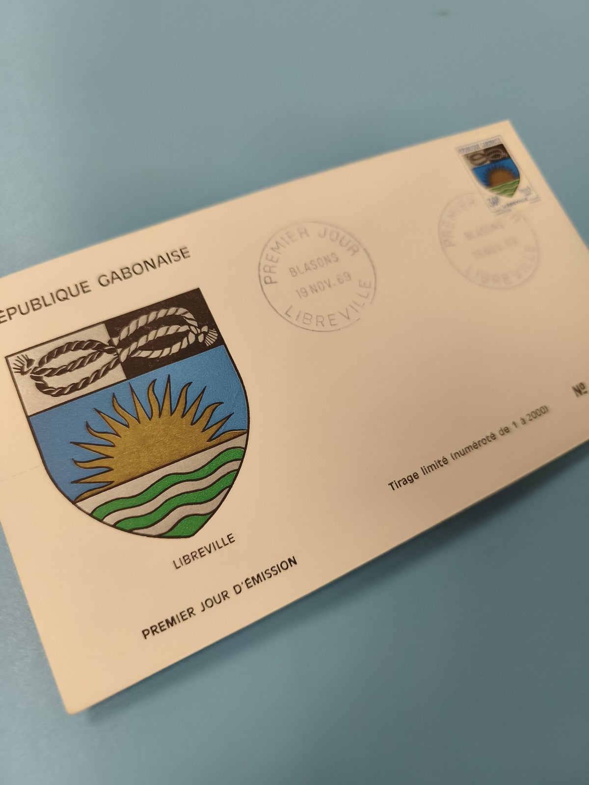 Enveloppe premier jour d'émission FDC Gabon Libreville blason 1969 timbre