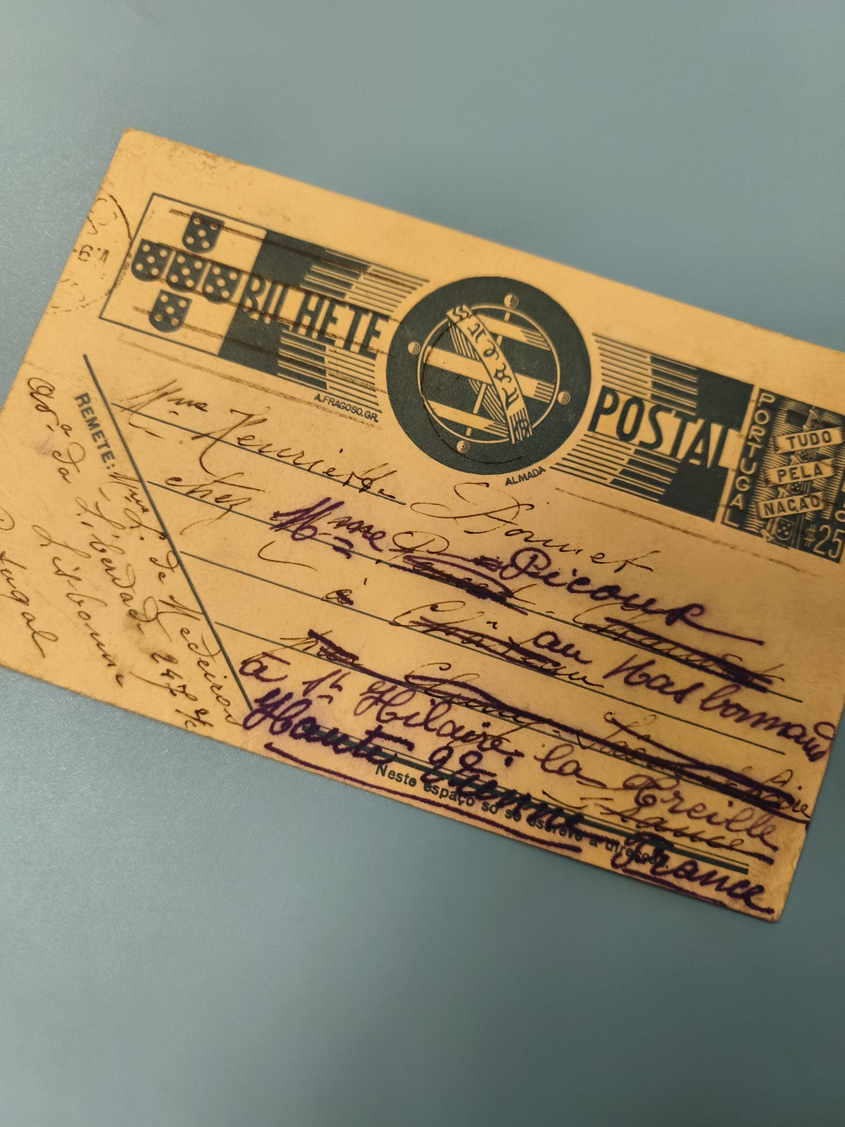 Ancienne enveloppe timbrée Portugal oblitérée, philatélie collection vintage