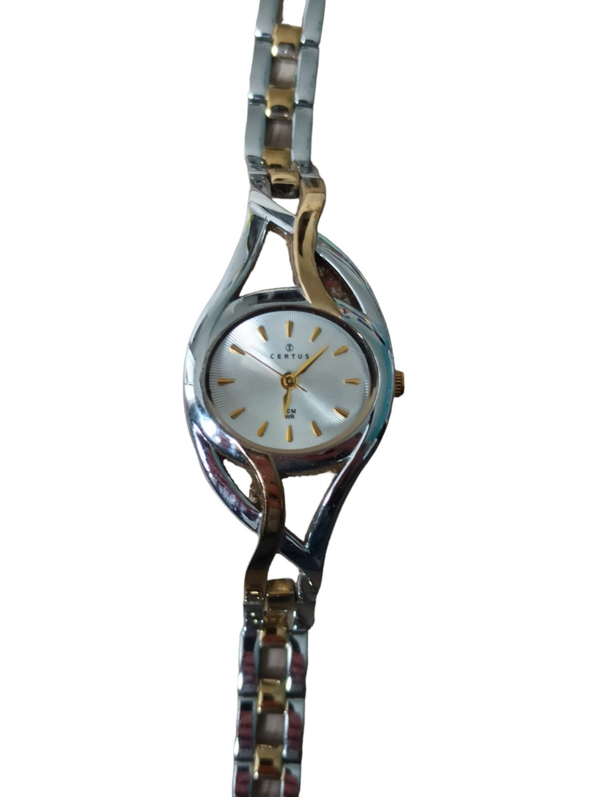 Montre femme Certus vintage bicolore, bracelet acier doré, élégante rétro