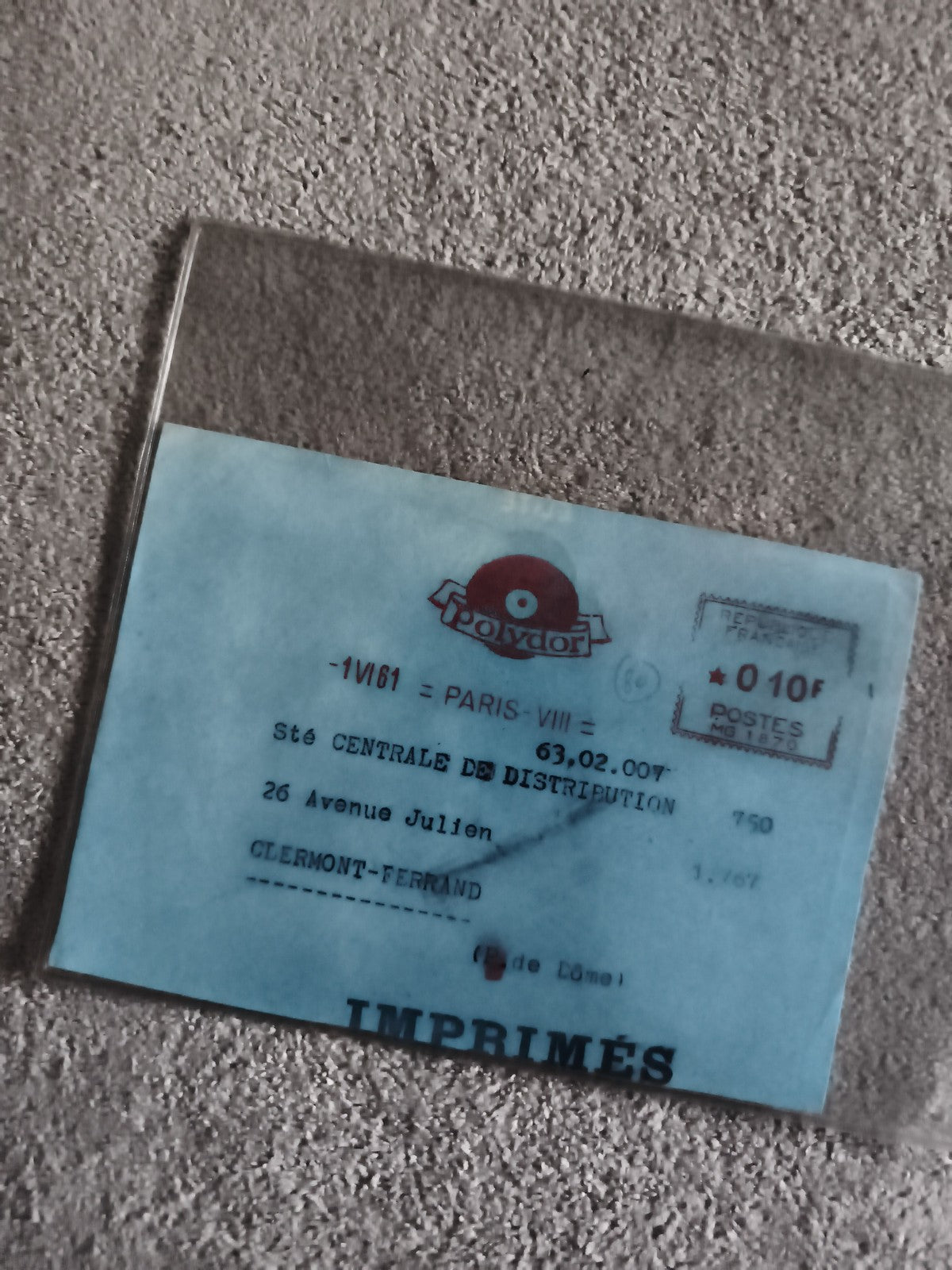 Lettre imprimés Polydor Paris affranchissement 10f philatélie (Ref 27)