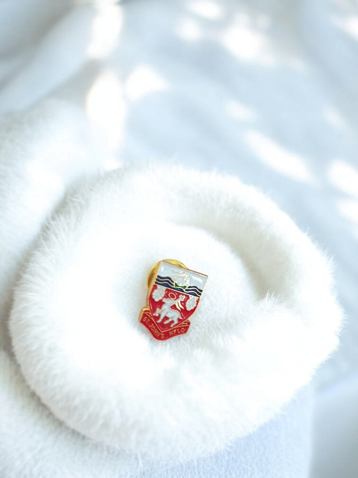 Pin's blason ancien St-Symphorien N.F.L.O émaillé rouge doré rétro
