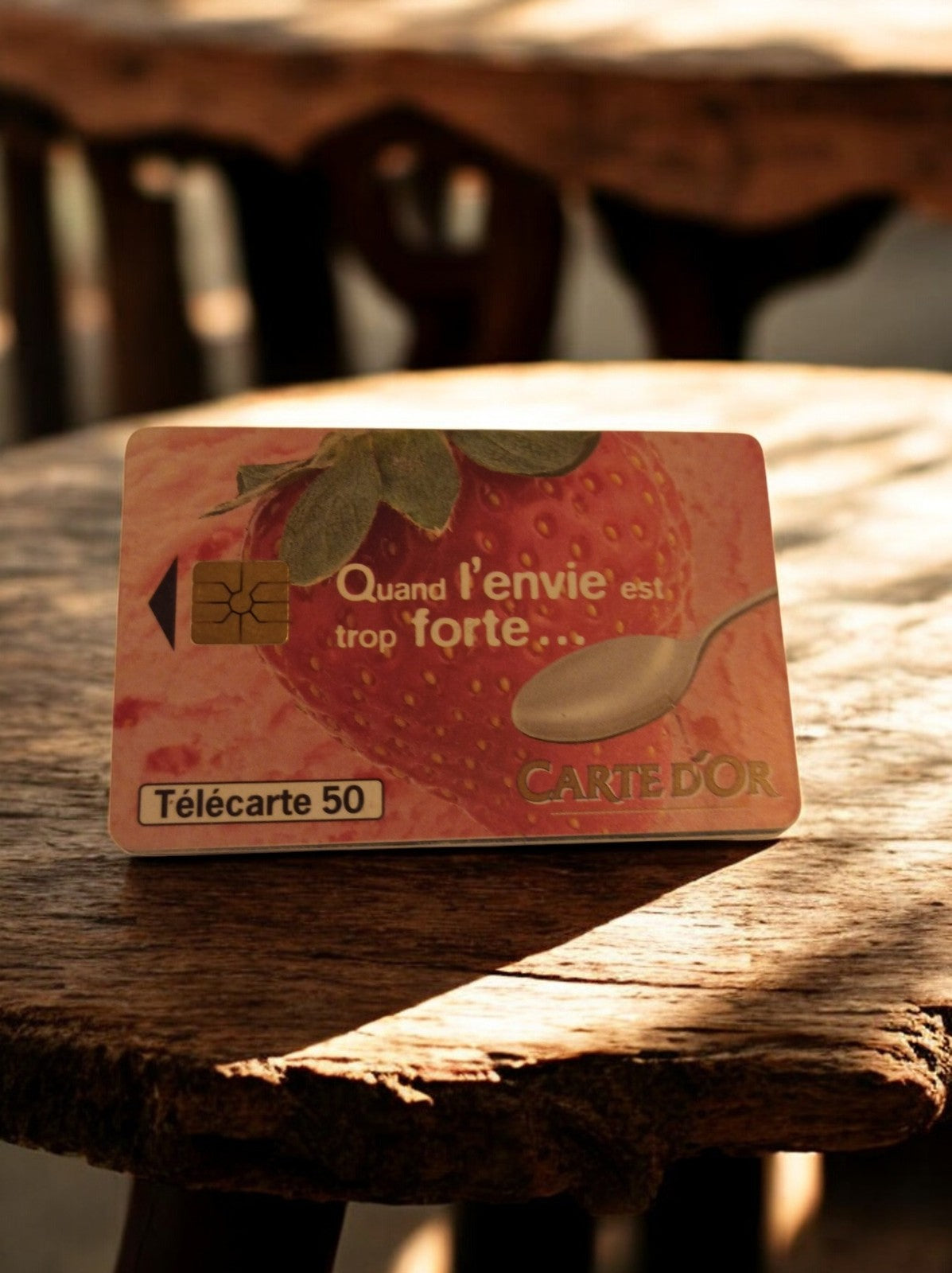 Carte téléphonique vintage Carte d'Or fraise rétro 50 unités publicitaire rare