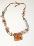 Ancien collier tibétain vintage, perles en os et ambre, très grand format, ethni