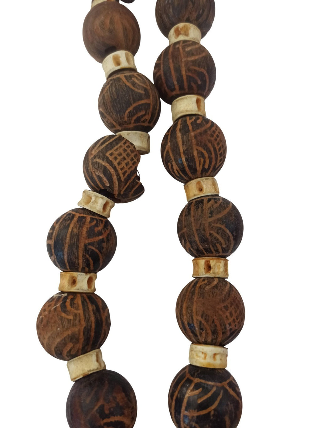 Collier africain ancien perles sculptées pendentif rituel style ethnique vintage
