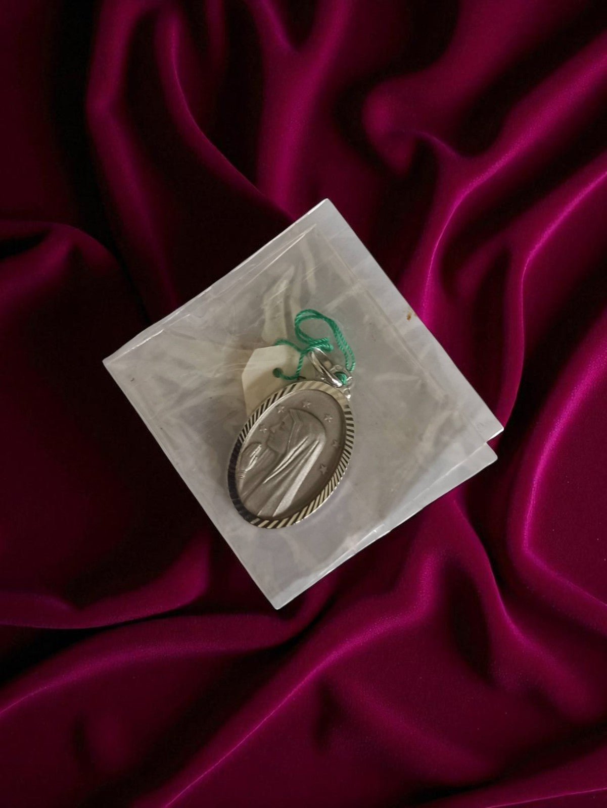 Médaille religieuse vintage argent, Vierge profil, pendentif ancien
