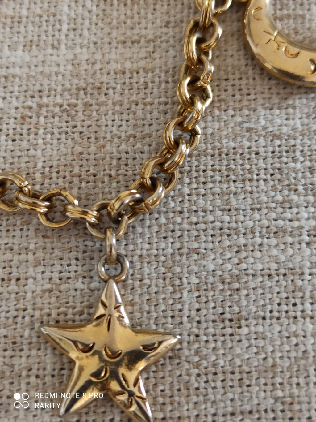 Bracelet vintage CCB doré breloques lune étoile, chaîne maille ronde
