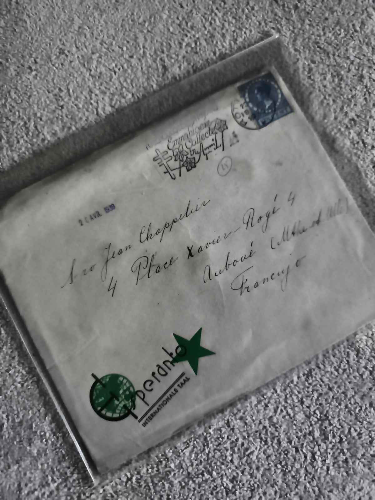 Lettre ancienne oblitérée France Esperanto timbre bleu cachet postal philatélie