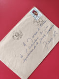 Enveloppe philatélie affranchie timbre Maroc, cachets visibles, écriture manuscr