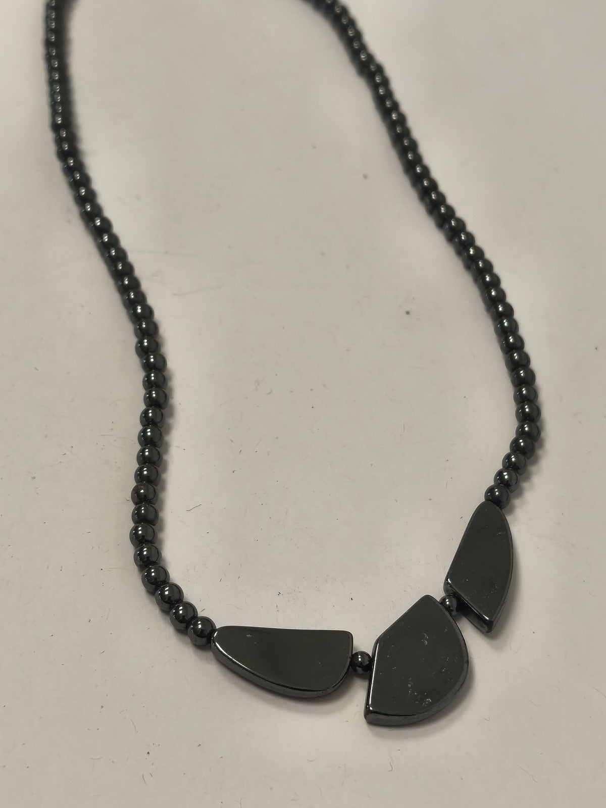 Collier ancien vintage en hématite, gros maillons, bijou rétro collection
