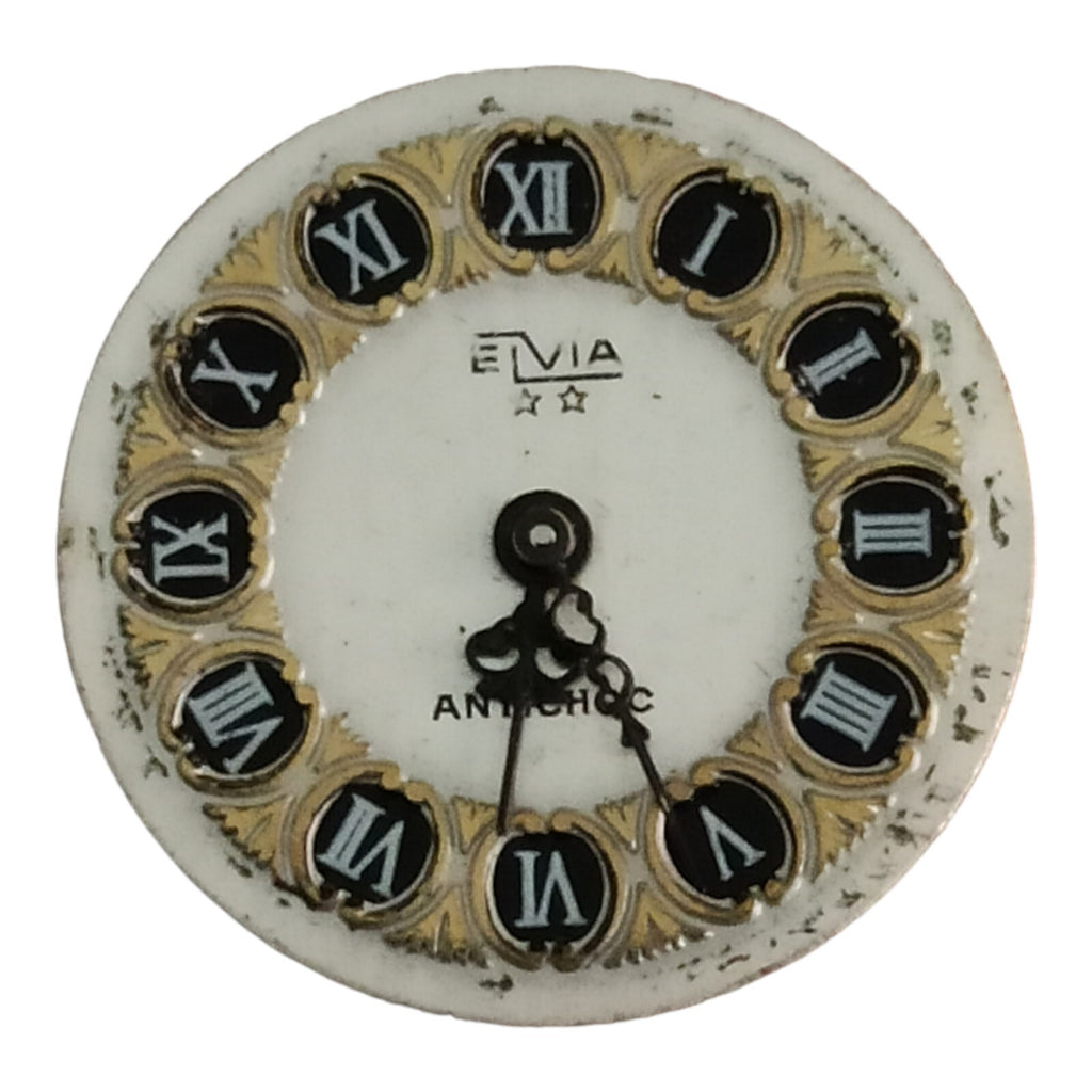 Cadran montre mécanique vintage Elvia ancien, chiffres romains, à restaurer