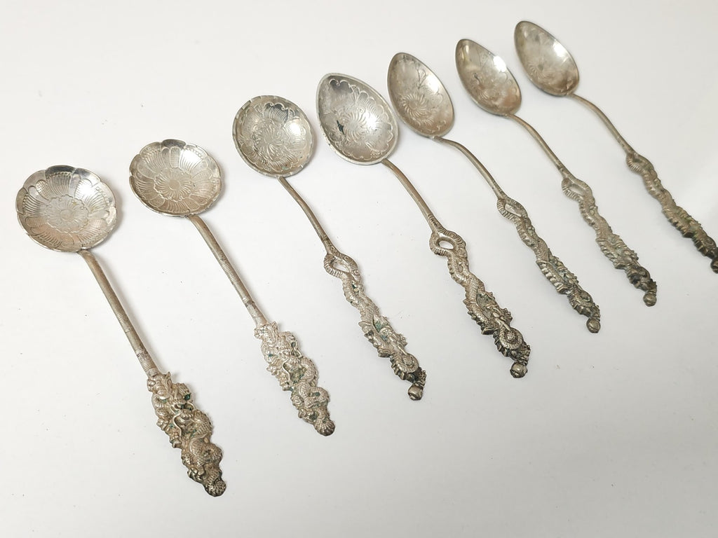 Lot de cuillères chinoises anciennes en argent 122g vintage art de la table rétr
