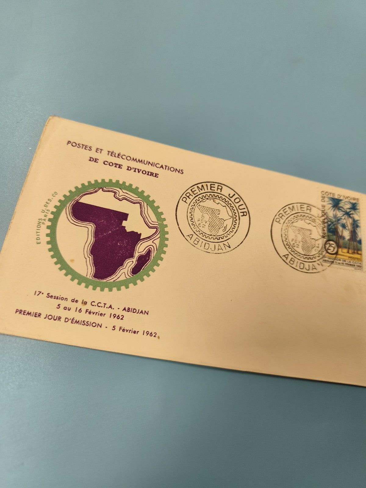 Enveloppe premier jour d?émission Côte d?Ivoire 1962 timbre Abidjan FDC