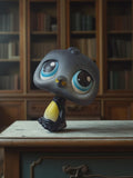 Figurine Petshop vintage oiseau gris yeux bleus jouet de collection