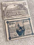 Anciens billets Notgeld Autriche 1920, 20 Heller Stein Donau, 10 Heller Klein-Pö