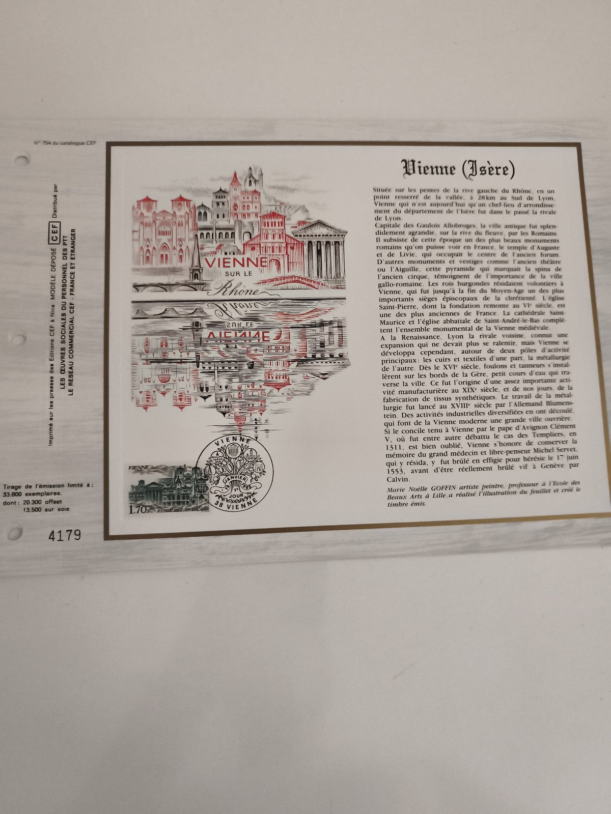 Feuillet philatélique CEF Vienne Isère Rhône illustration cachet 1980s