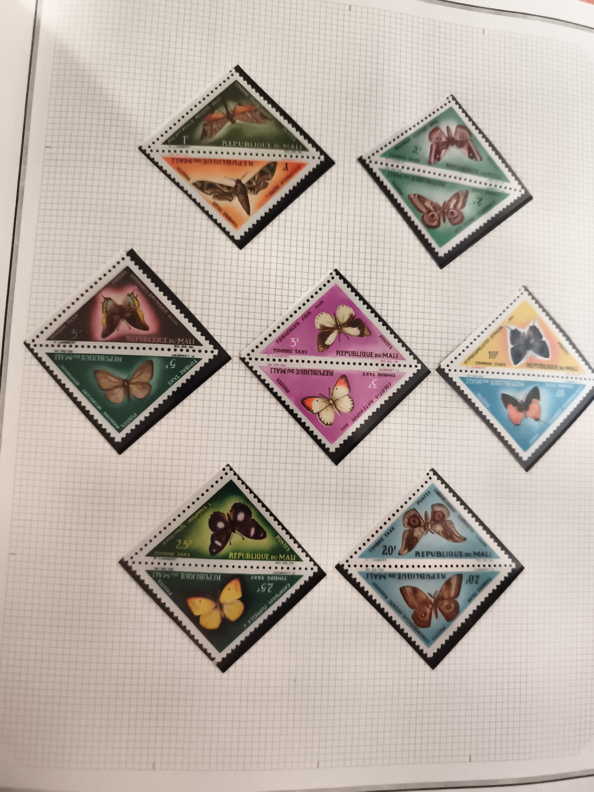 Timbres anciens neufs Mali papillons série complète, timbre-taxe, années 60