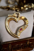 Pendentif cœur artisanal doré, strass, bijou fantaisie, motif ouvert