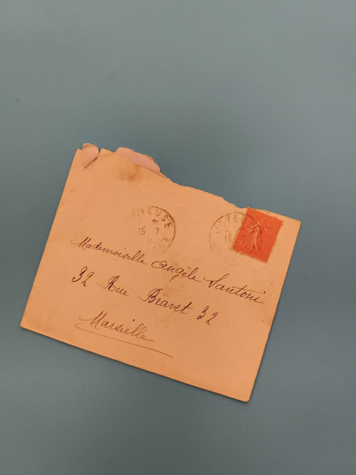 Lettre ancienne timbrée France 50c orange, oblitération, Marseille philatélie (R