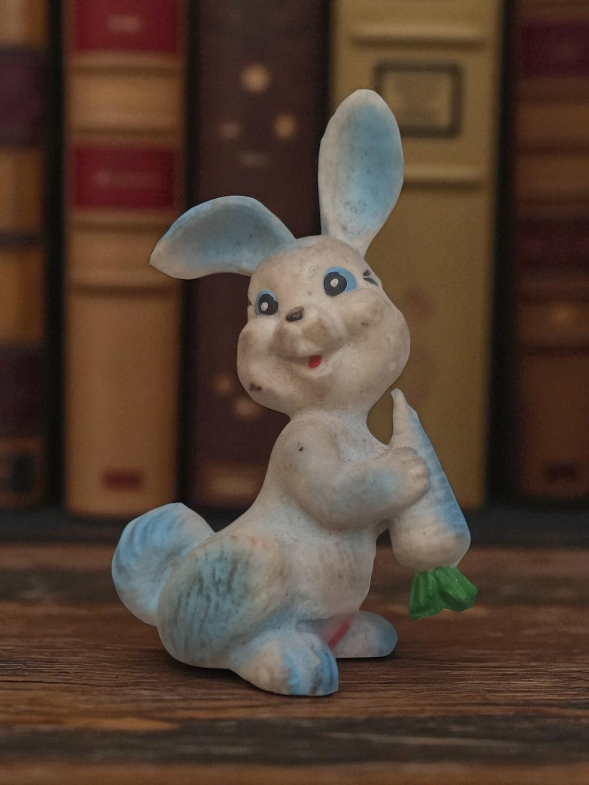 Jouet pouet lapin vintage ancien années 50 bleu blanc rétro enfance déco