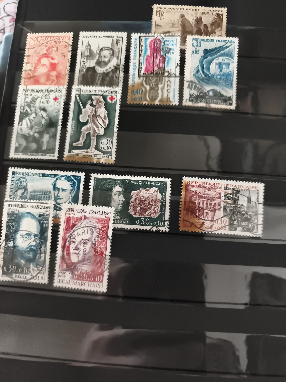 Lot timbres anciens France oblitérés personnages monuments XIXe-XXe philatélie