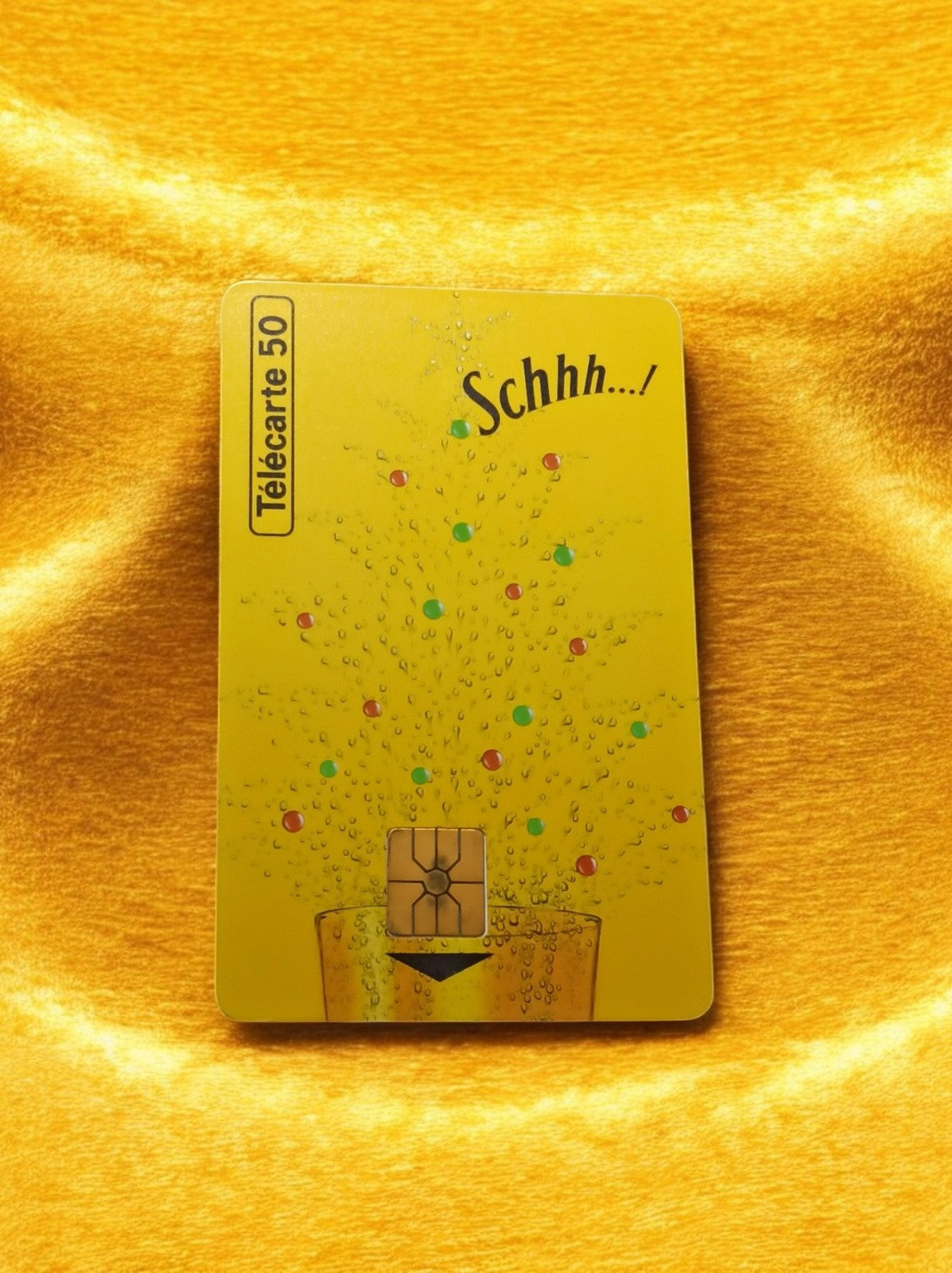 Carte téléphonique Télécarte 50 unités Schhh jaune vintage puce