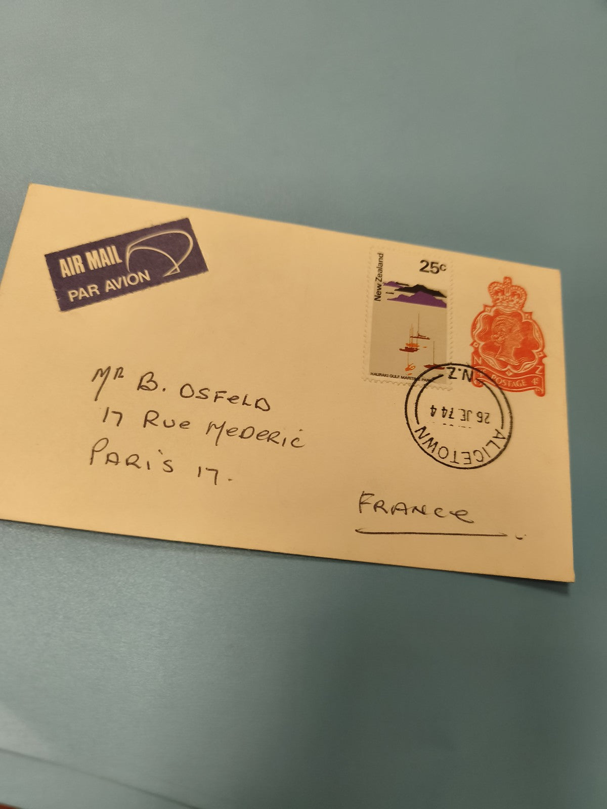 Enveloppe premier jour FDC timbre 25c Nouvelle-Zélande cachet Air Mail
