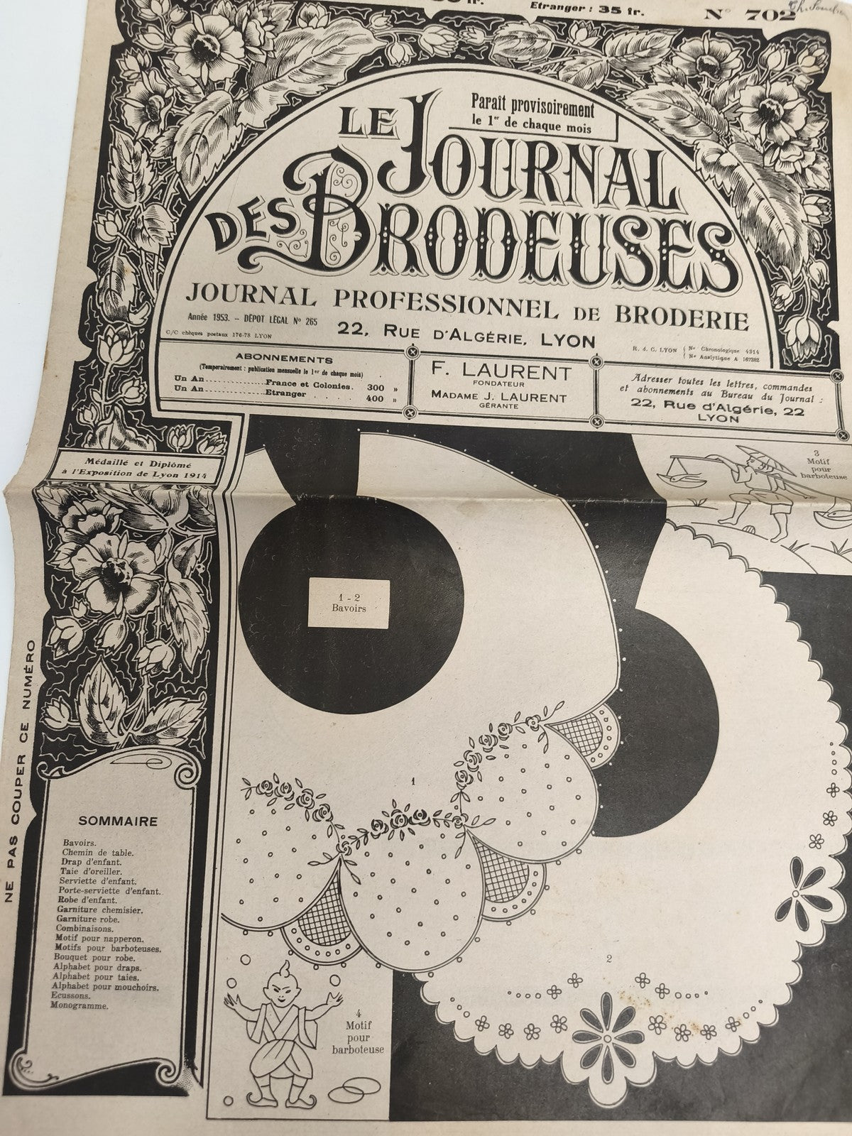 Ancien journal broderie Le Journal des Brodeuses 1953 motif vintage Lyon