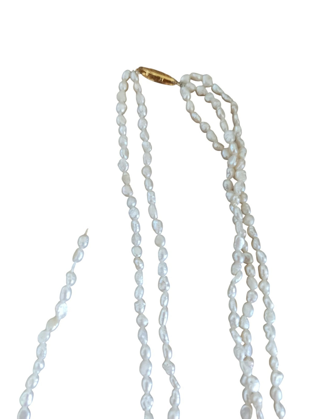 Collier trois rangs perles de culture vintage, fermoir doré, bijou ancien