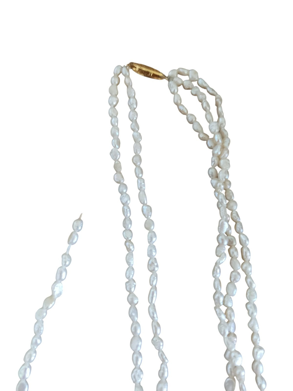 Collier trois rangs perles de culture vintage, fermoir doré, bijou ancien