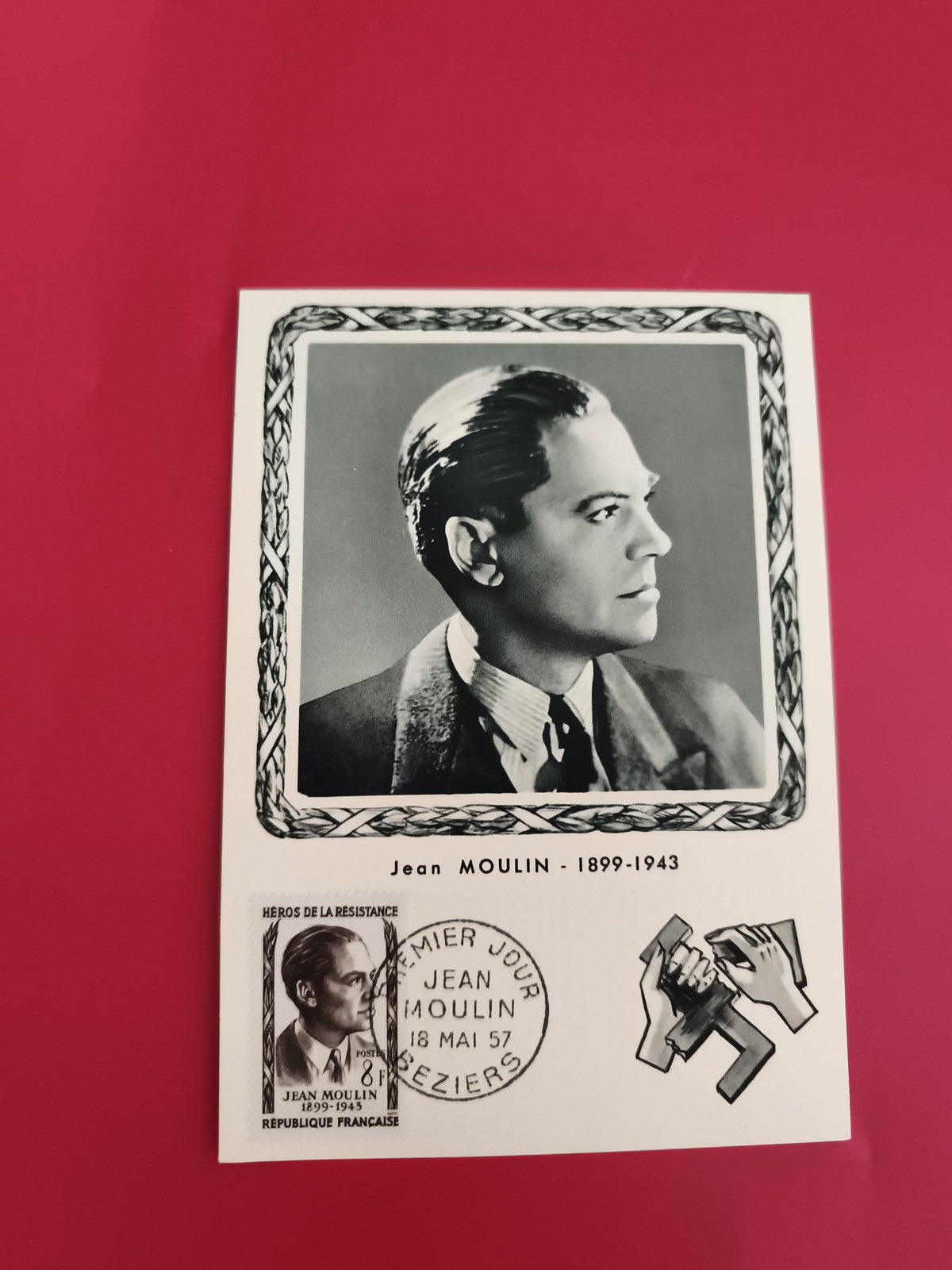 Carte Premier Jour Jean Moulin 1957 Béziers timbre Héros Résistance philatélie