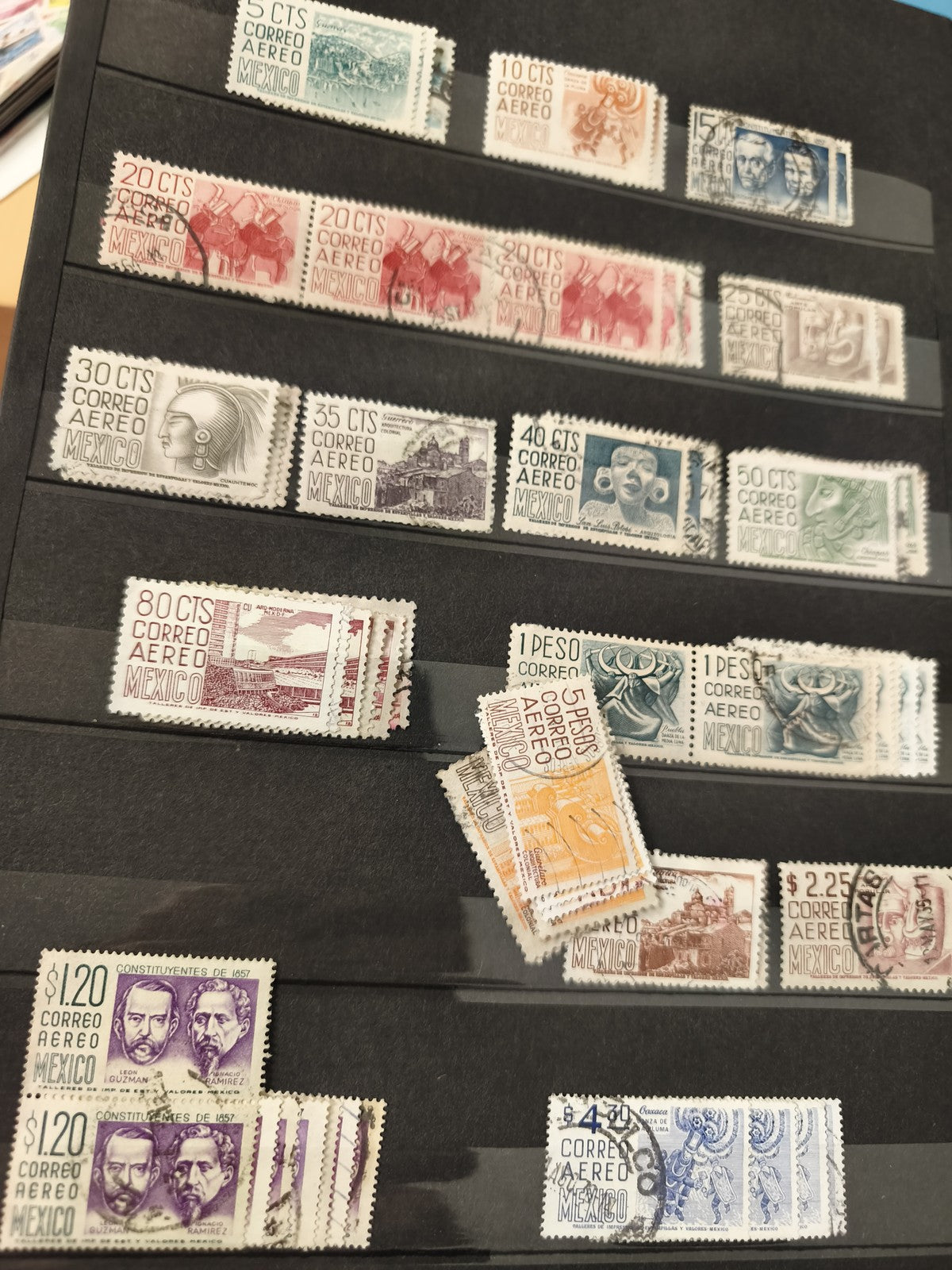 Lot anciens timbres oblitérés Mexique, collection philatélie, motifs variés
