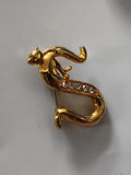 Broche ancienne dorée panthère stylisée strass vintage bijou fantaisie
